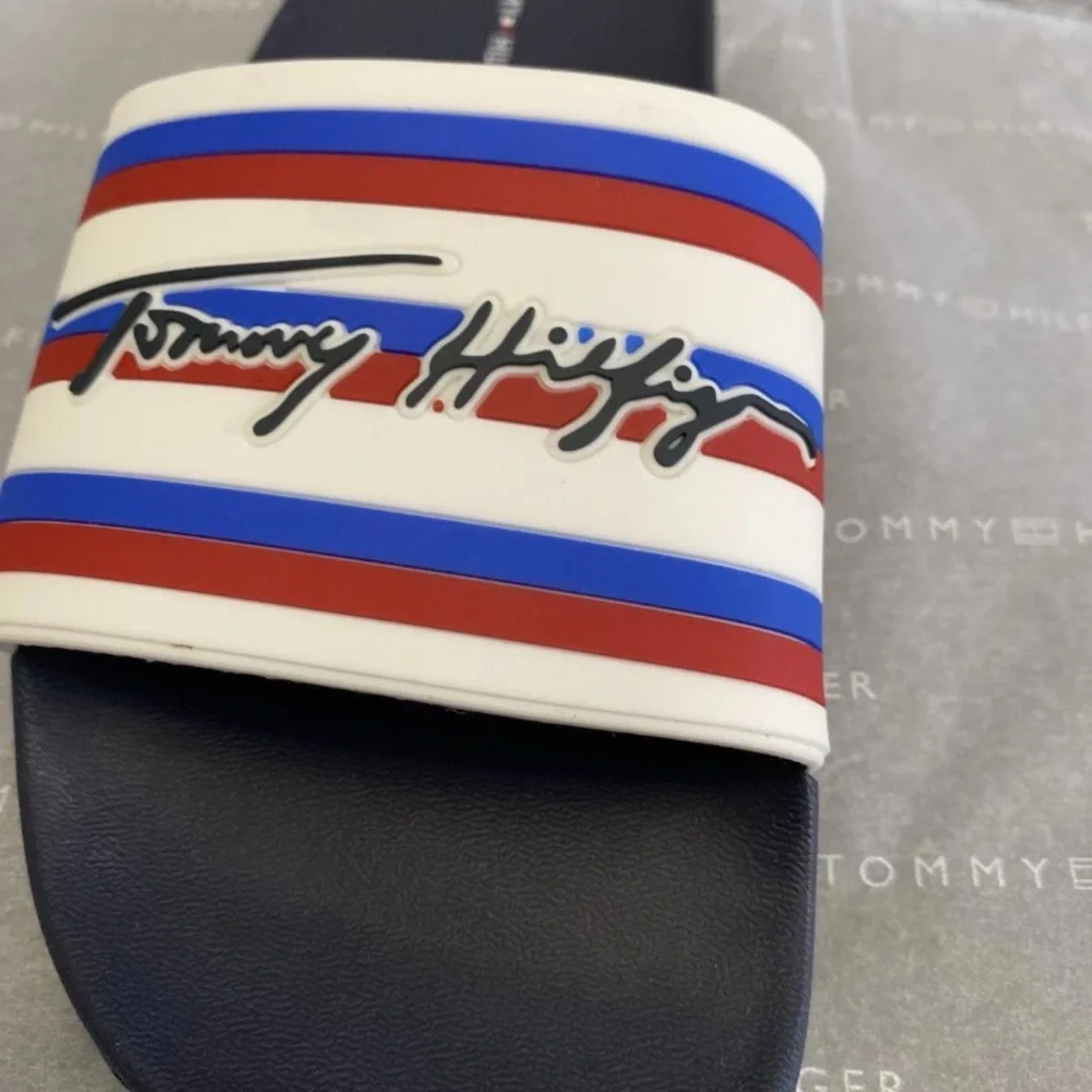 Tommy Hilfiger flip-flops Blue White Slide Sandals size 6